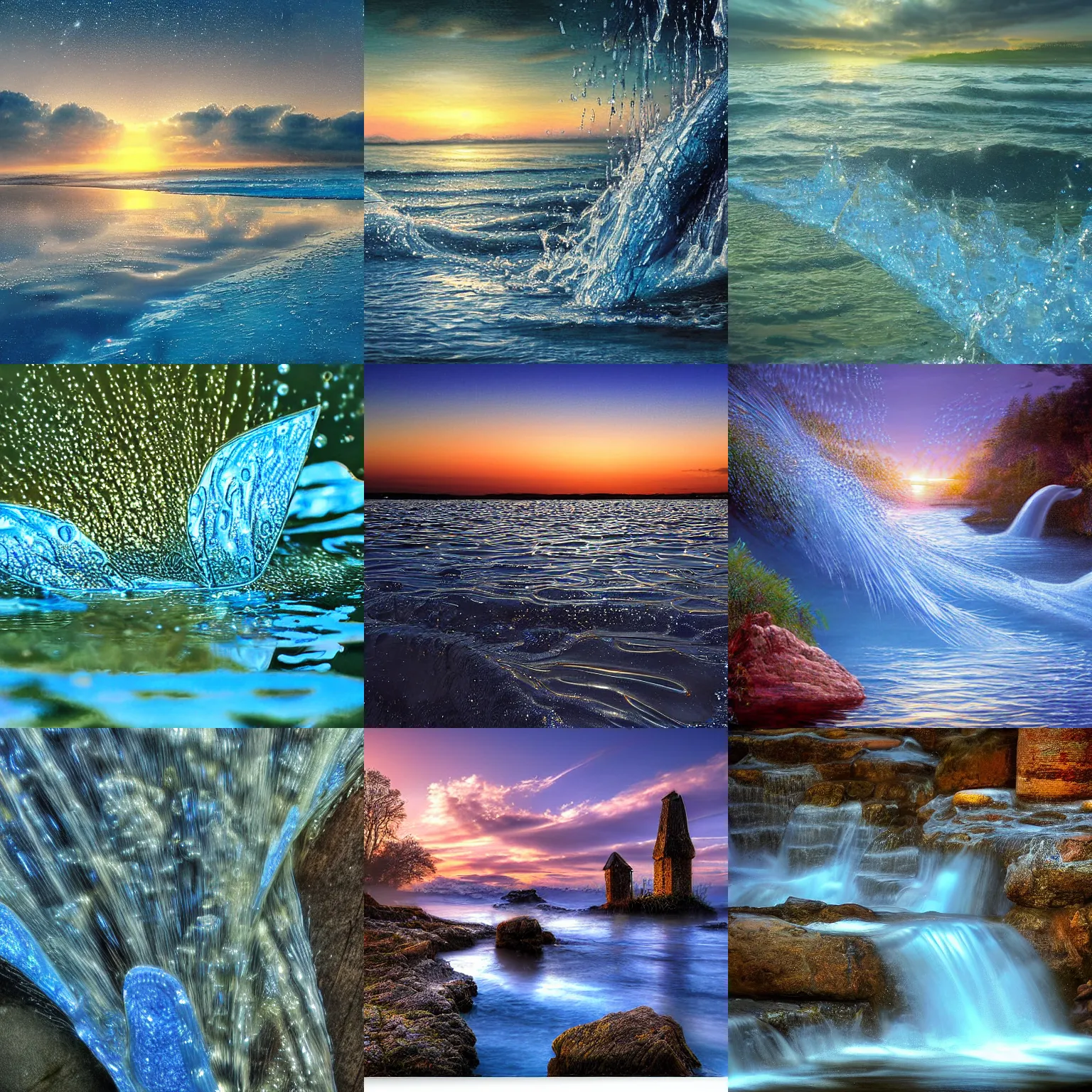 Prompt: closeup fantasy with water magic, at gentle dawn blue light, by john stephens