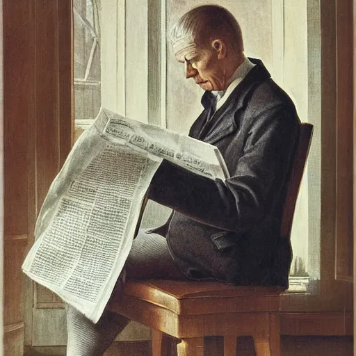 Image similar to a man reading a newspaper, by guntis strupulis