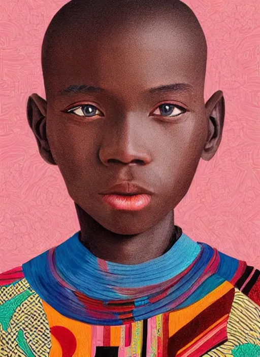 Prompt: colourful upper half portrait of an african boy - art by aya takano, magazine collage, highly detailed, digital painting, illustration, smooth, sharp focus, intricate, clustered, busy, pinterest, behance,