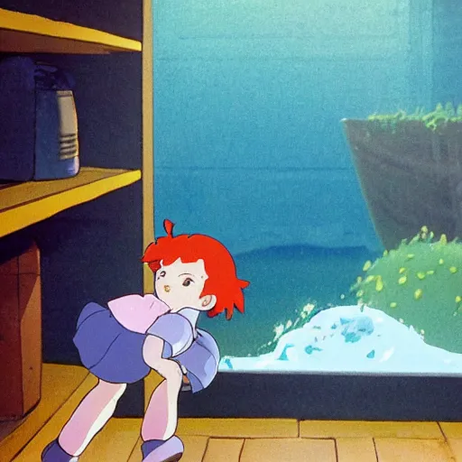 Prompt: ponyo in the backrooms