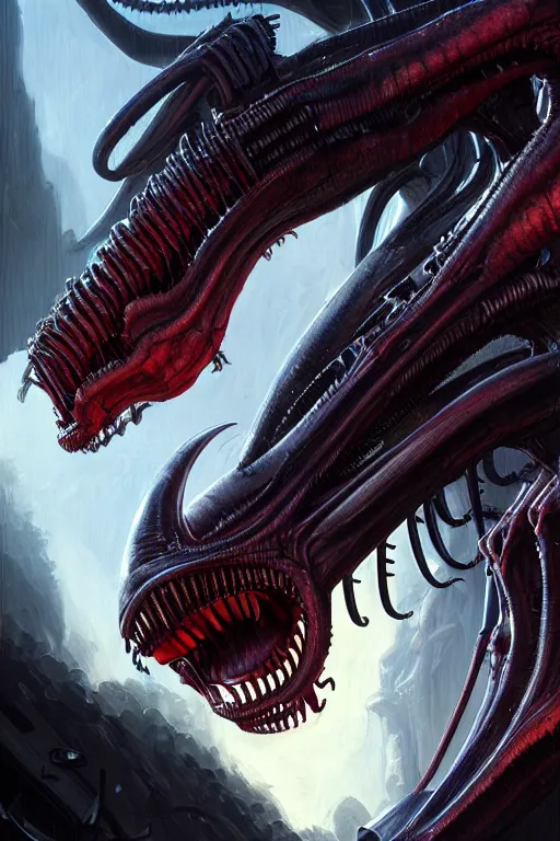 Prompt: demon xenomorph, close - up portrait, intricate, elegant, volumetric lighting, scenery, digital painting, highly detailed, artstation, sharp focus, illustration, concept art, luis rollo, ruan jia, steve mccurry, john berkey