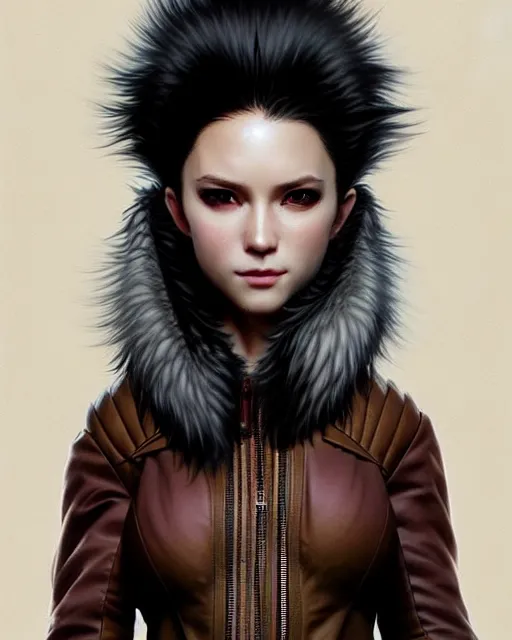 Prompt: fur - lined dragonhide jacket!!! beautiful and elegant female!! gorgeous ayes!! character concept art, sharp focus, illustration, artgerm!! greg rutkowski! wlop!! ilya kuvshinov!! charlie bowater! octane render! unreal engine 5! highly rendered!! trending on artstation!! cgi vfx!