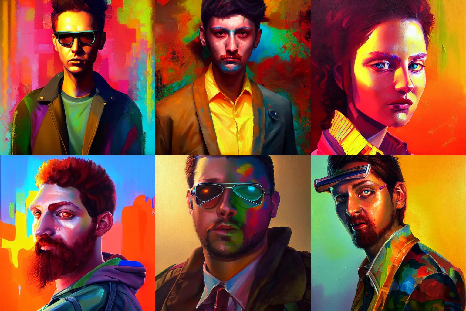 Prompt: a vibrant beautiful painting, portrait, disco elysium style, Aleksander Rostov