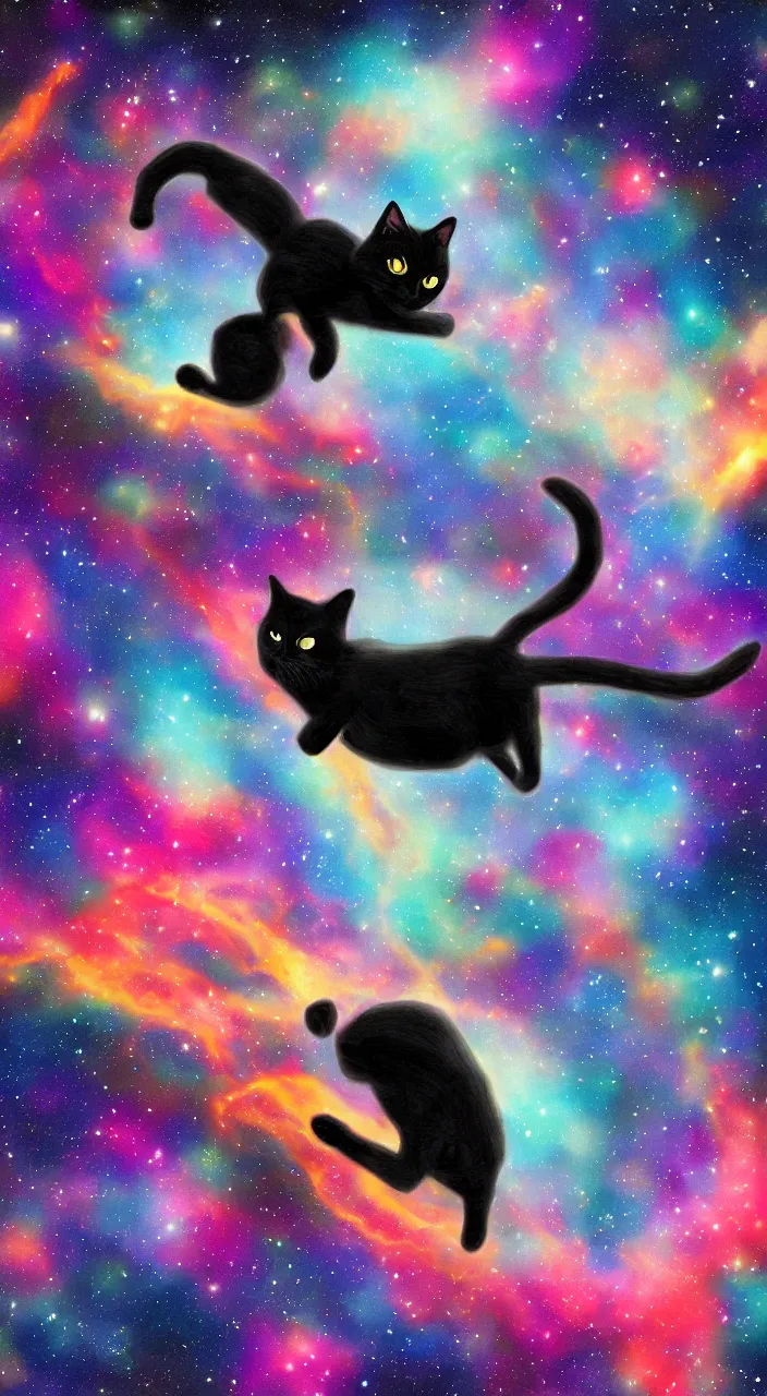 Prompt: black cat flying taco spaceship across nebulae, detailed, digital painting