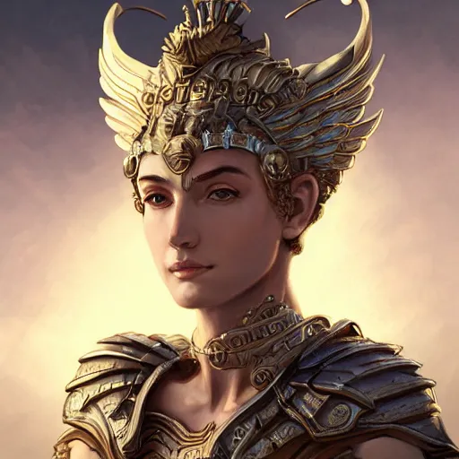 Prompt: athena, greek goddess, claudia black, art by artgerm and greg rutkowski and magali villeneuve, bronze greek armor, owl crown, d & d, fantasy, intricate, portrait, highly detailed, headshot, digital painting, trending on artstation, concept art, sharp focus, illustration