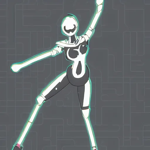 Image similar to anime style, cybernetic full body pose, teenager, dynamic lighting, tint grey background