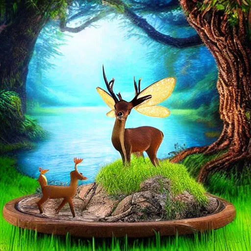 Image similar to fantasy photography wide angle waterside deer fairy ultrarealistic 1 5 0 mpx