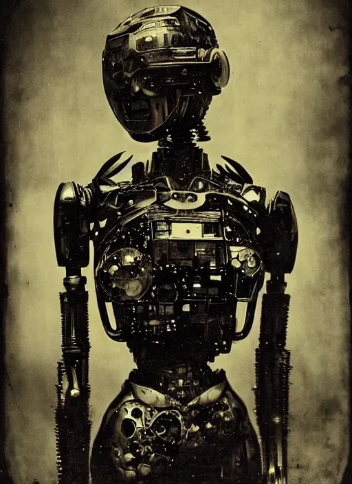 Prompt: old wetplate daguerreotype portrait of futuristic female robot in a deserted city, explosion of data fragments, fractal, intricate, elegant, highly detailed, parallax, leica, medium format, subsurface scattering, by jheronimus bosch and greg rutkowski and louis jacques mande daguerre