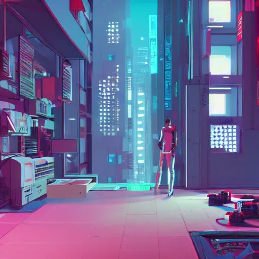 Image similar to the cyberpunk apartment, render, octane, 4k, highly detailed, vivid colors, high definition, by James Gilleard and Makoto Shinkai and Victo Ngai