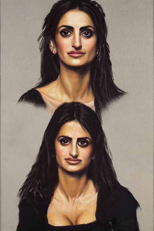 Image similar to oil painting, portrait of penelope cruz, artwork by caravaggio