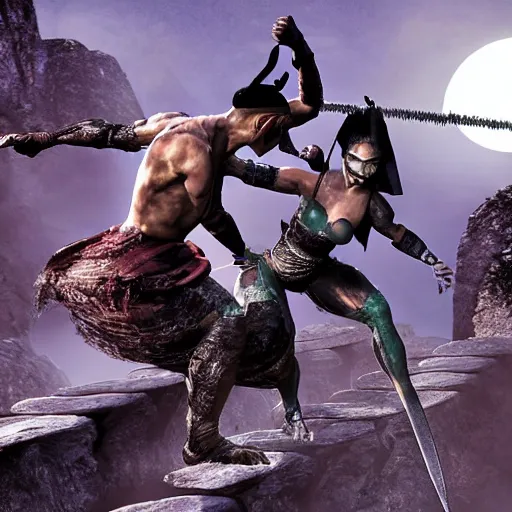 photo of kitana and baraka from mortal kombat 2, Stable Diffusion