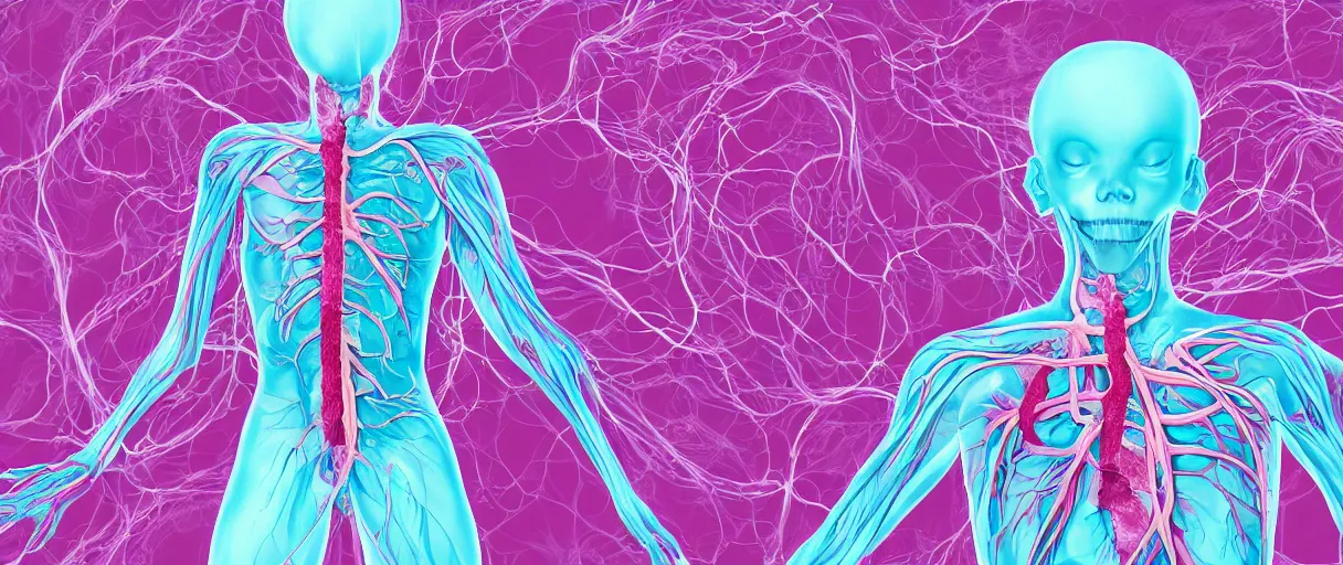 Image similar to kawaii pastel man made of internal organs and arteries and veins, digital art, pastel, colorful,