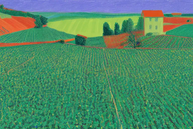 Image similar to dreaming from a new economy and a new financial system for high precision farming, painted by David Hockney, iPad-H 768