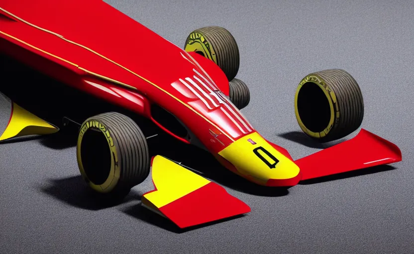 Prompt: still of a retro futuristic ferrari formula 1 car inspired by f 1 2 0 2 1 concept, blender, 8 k, artstation, highly detailed, intricate, ray tracing, octane 3 d,