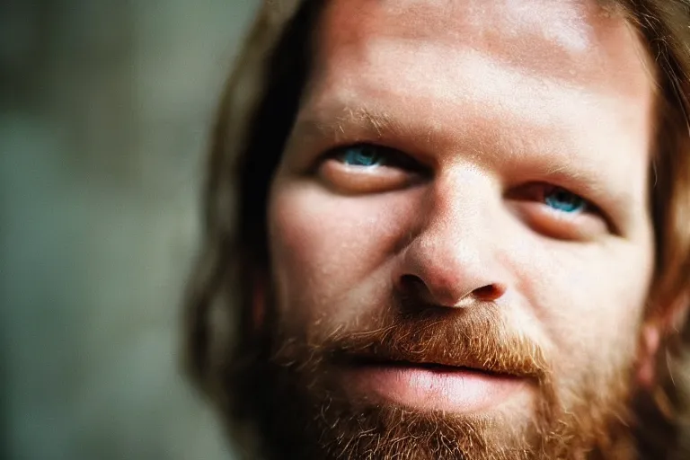 Prompt: aphex twin close - up, portrait photography, beautiful face, stunning photography, soft lighting, film, facial hair