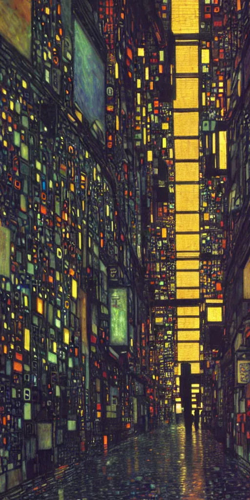 Prompt: cyberpunk alley by gustav klimt, rtx, 8 k, highly detailed, good lighting,