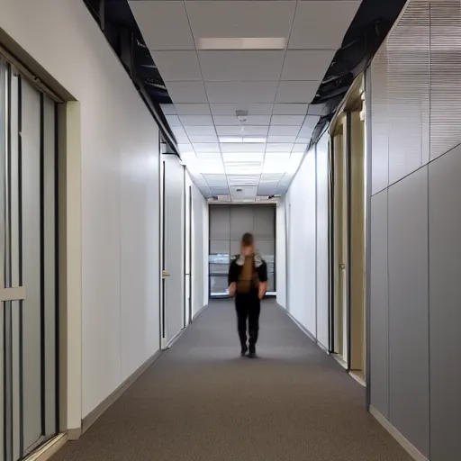 Image similar to non-euclidean office space, uneven hallways