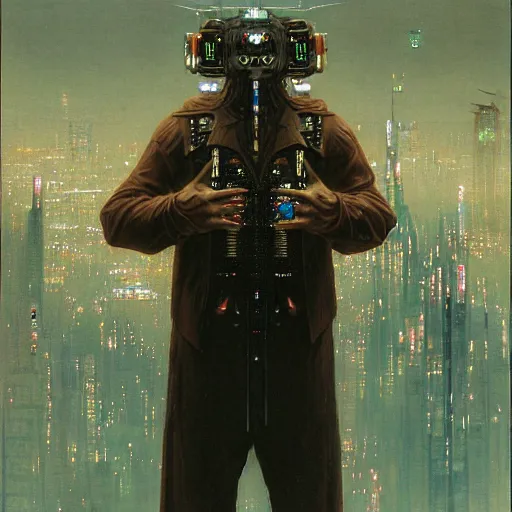 Image similar to portrait of cyberpunk computer scientist who served as systems engineer dancer on the neo Tokyo streets of the Mecha Empire city during the Festival of Masks, award-winning realistic sci-fi concept art by Beksinski, Bruegel, Greg Rutkowski, Alphonse Mucha, and Yoshitaka Amano