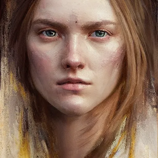 Image similar to Richard Schmid and Jeremy Lipking portrait painting of A shield-maiden (Old Norse: skjoldmø [ˈskjɑldˌmɛːz̠]) was a female warrior from Scandinavian folklore and mythology. Shield-maidens are often mentioned in sagas such as Hervarar saga ok Heiðreks and in Gesta Danorum. They also appear in stories of other Germanic peoples: Goths, Cimbri, and Marcomanni.[1] The mythical Valkyries may have been based on such shield-maidens.[ full-figure