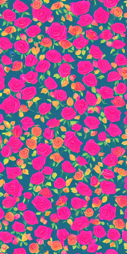 Prompt: seamless pattern of beautiful roses with leaves and throns and crawling snakes, colourful, symmetrical, repeating 35mm photography