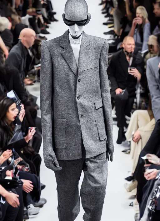 Image similar to hyperrealistic and heavy detailed balenciaga runway show of slender man, leica sl 2 5 0 mm, vivid color, high quality, high textured, real life