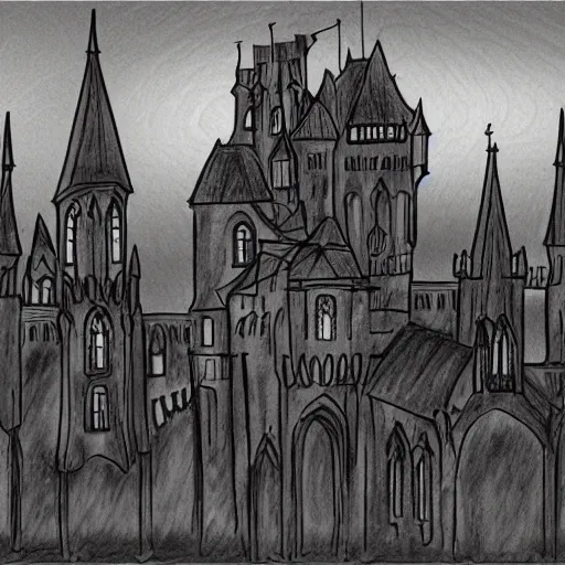Prompt: beautiful gothic castle landscape in the style of sketchy drawing