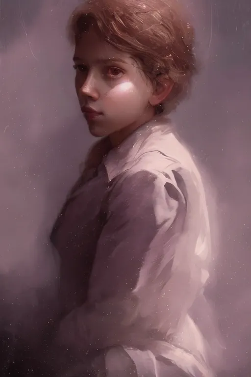 Image similar to a fancy portrait of a young Scarlett Johansson as a child by Greg Rutkowski, Sung Choi, Mitchell Mohrhauser, Maciej Kuciara, Johnson Ting, Maxim Verehin, Peter Konig, Bloodborne, macro lens, 35mm, 8k photorealistic, cinematic lighting, HD, high details, atmospheric,