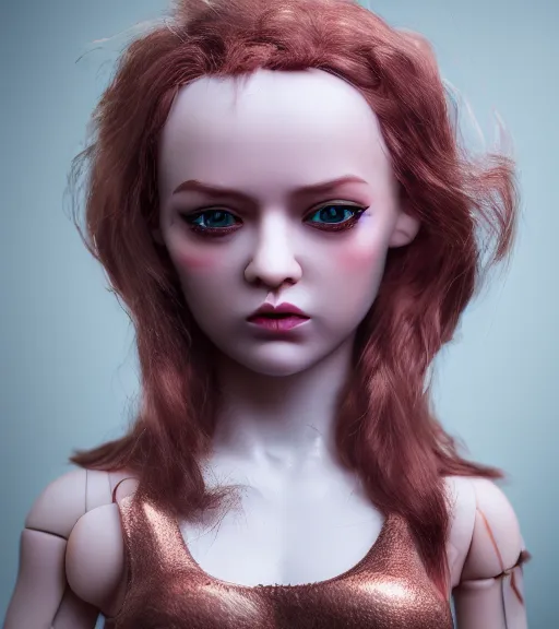 Image similar to melting, plastic doll, hair on fire, cinematic lighting, highly detailed 8 k