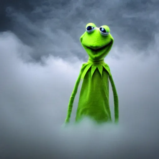 Image similar to ghostly Kermit made of clouds and fog