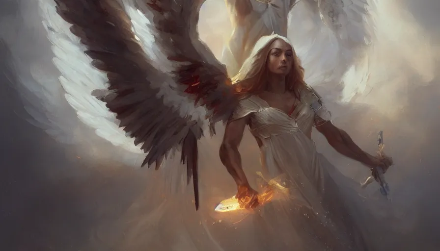 Image similar to A beautiful painting of archangel gabriel by greg rutkowski and Kalin Popov , Trending on artstation HD.