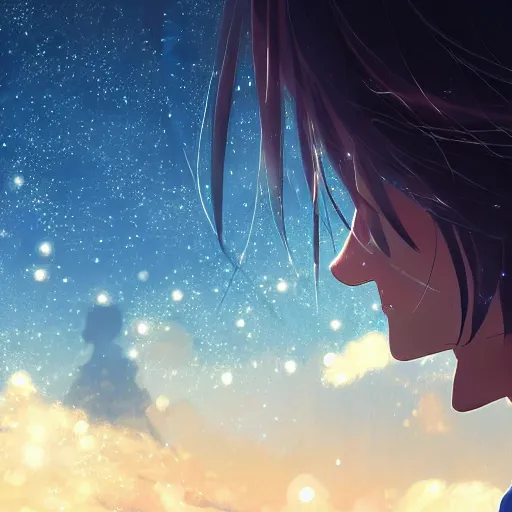 Image similar to a beautiful girl's eyes, vast stars are hidden in the eyes, 8 k, stunning, dream, highly detailed, super macro, surrealist, close - up view, makoto shinkai