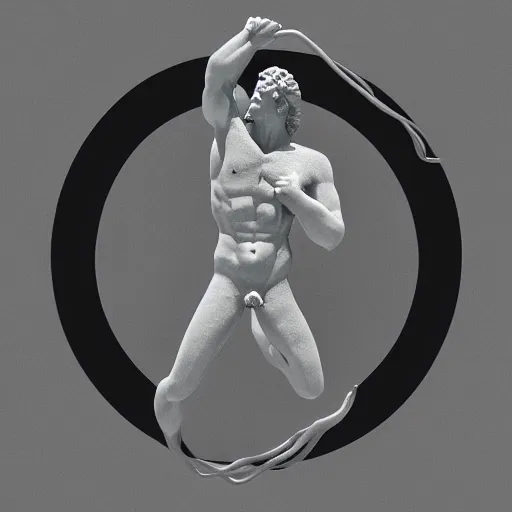 Image similar to a neon ring around a 3 d render of the statue of david, in the style of michelangelo