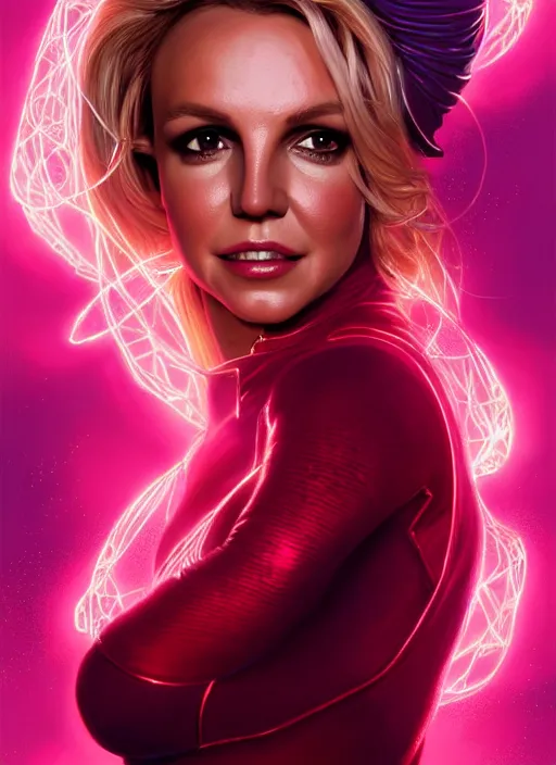 Image similar to britney spears as scarlet witch, intricate, elegant, glowing lights, highly detailed, digital painting, artstation, glamor pose, concept art, smooth, sharp focus, illustration, art by artgerm and greg rutkowski, artey freytag