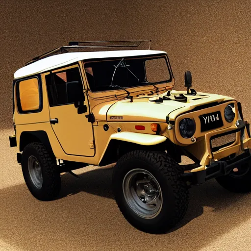 Image similar to a drawing by Leonardo da Vinci a Toyota Fj43 build in 1981, black roof, with a roof rack, detailed, 8K, octane render, 8K,