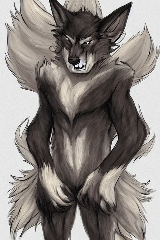 Image similar to a werewolf, fursona!!!!, by kawacy, trending on furaffinity, full body, furry art