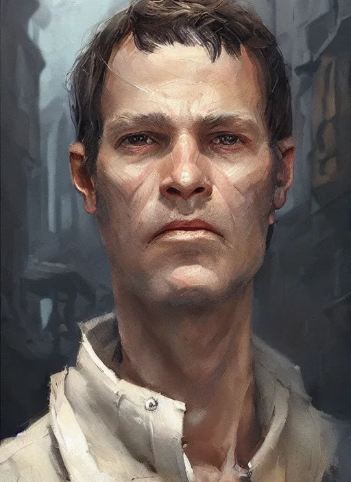 Image similar to a portrait of sam vimes, beautiful painting with highly detailed face by greg rutkowski and magali villanueve