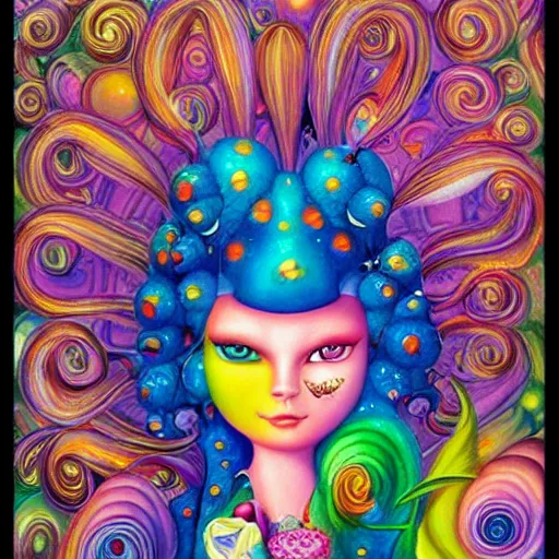 Image similar to surreal Lisa frank cartoon character, artwork by Daniel Merriam,