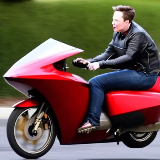 Image similar to crying elon musk riding motorcycle, hd photo