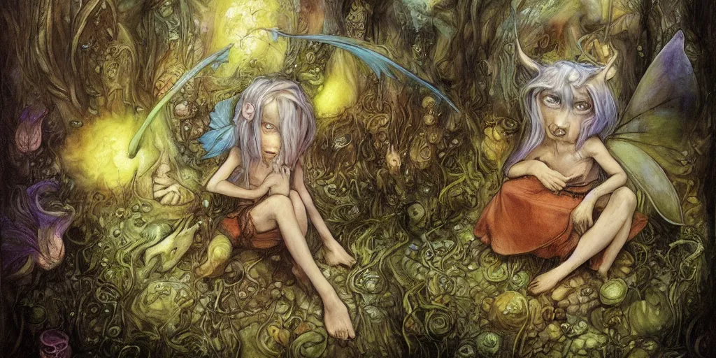 Image similar to mashroom Brian Froud fantasy illustration Fairy painting, Trending on artstation.