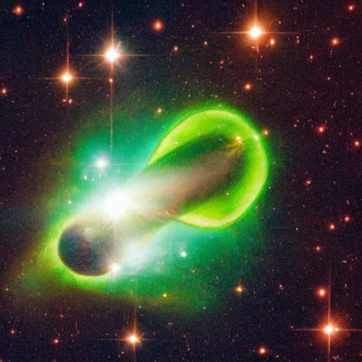 Image similar to an avocado nebula, hubble photo