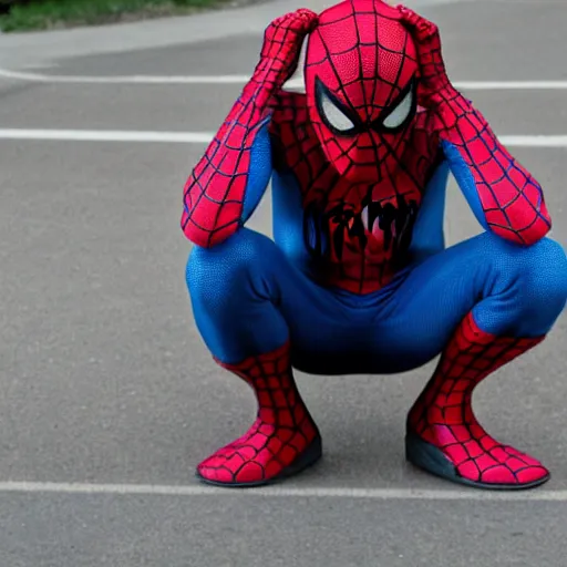 Image similar to spiderman crying by himself