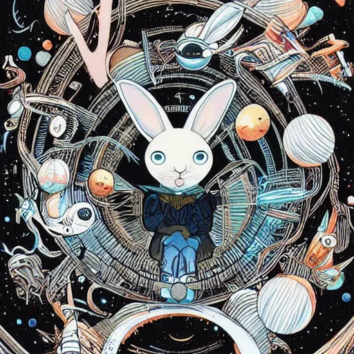 Image similar to A lost sci-fi rabbit, space rabbit, interstellar black hole, by James Jean And WLOPPRO