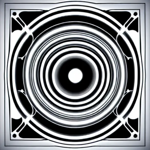 Prompt: black and white sci fi luxury themed svg vector art panel for cnc plasma, laser, stencil, unique art nouveau deco hole through circuit ocean wave design