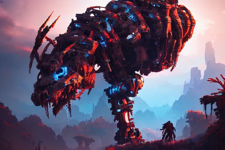 Image similar to ravager machine mecanical creature robot of horizon forbidden west horizon zero dawn bioluminiscence global illumination ray tracing hdr fanart arstation by ian pesty and alena aenami artworks in 4 k