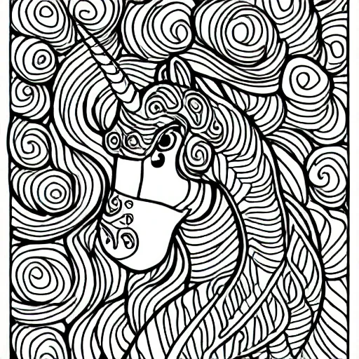 Image similar to unicorn, children's coloring book, black and white