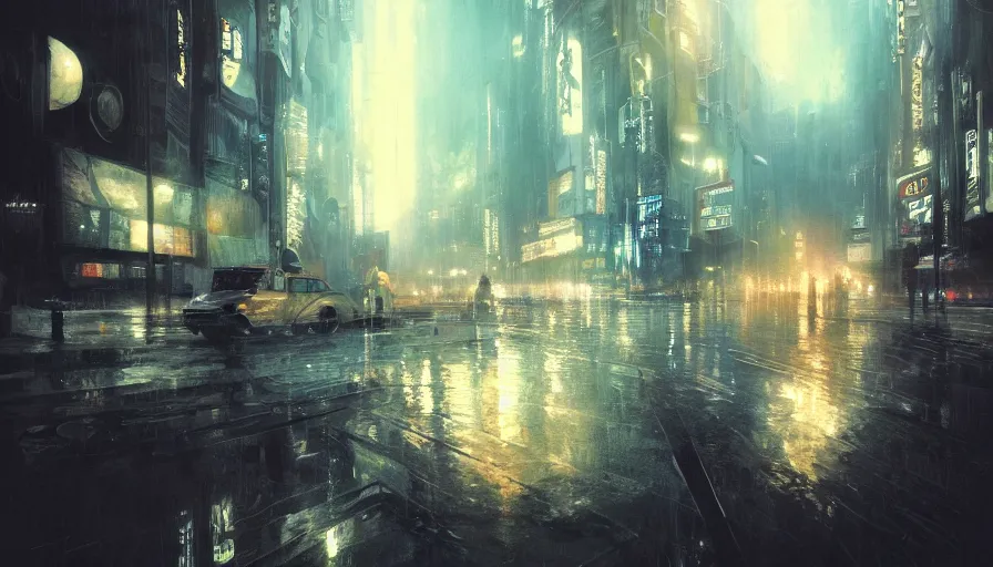 Prompt: bladerunner, light, shadows, rippling reflections, steam, epic composition, intricate, elegant, volumetric lighting, digital painting, highly detailed, artstation, sharp focus, illustration, concept art, ruan jia, steve mccurry