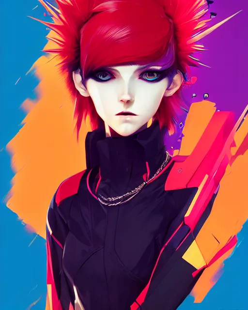 Image similar to poster woman with futuristic streetwear and spiky hair, colourful, pretty face, intricate eyes, elegant, Anime by Kuvshinov Ilya, Cushart Krentz and Gilleard James, 4k, HDR, Behance Trending on artstation, award winning