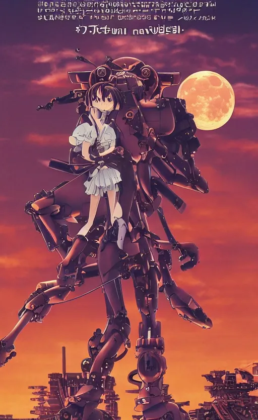 Prompt: < evangelion unit - 0 3 > hold a big < steampunk moon - guitar >, movie poster,, 3 d anime, arcane style, retropunk, high resolution, 4 k, retrofuturism, by < yoshiyuki sadamoto > and ghibli