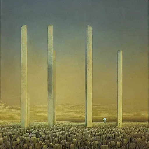 Prompt: slightly tall boxes lined up across the horizon next to each other, zdzislaw beksinski