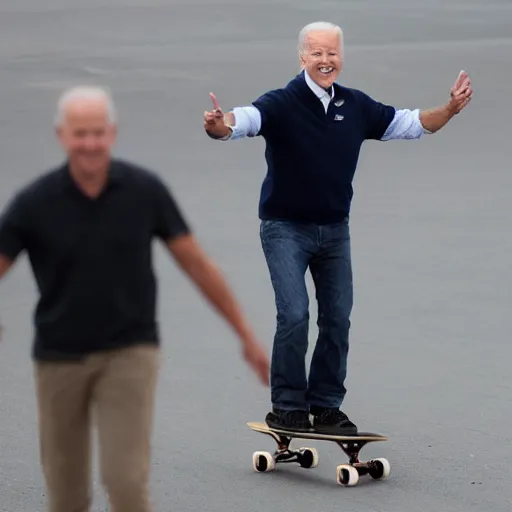 Image similar to joe biden riding a skateboard